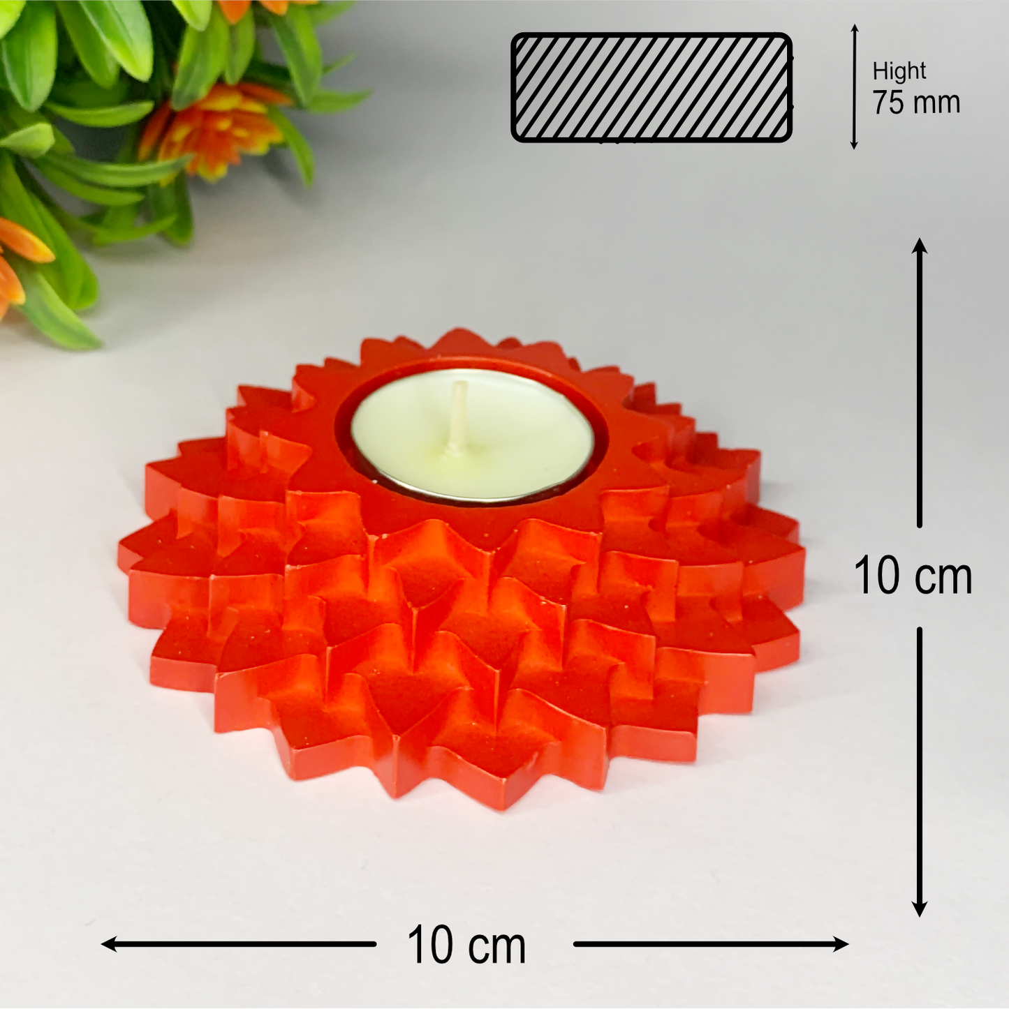 Flower 5-Layer Diya red tealight candle Elegant Home Decor Handmade