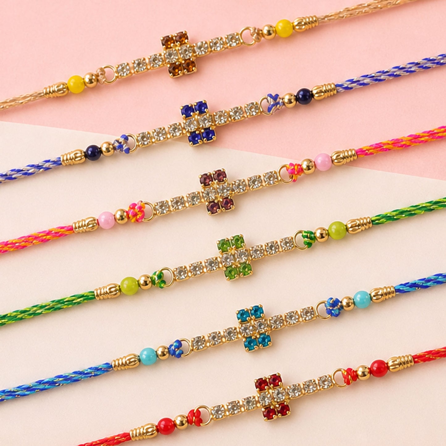 Petite Floral Stone Rakhi for Raksha Bandhan Gifting (Pack of 6)