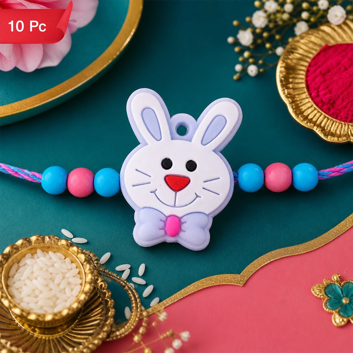 Rabbit Charm Kids Rakhi for Brother Beaded Traditional Design (10pcs)