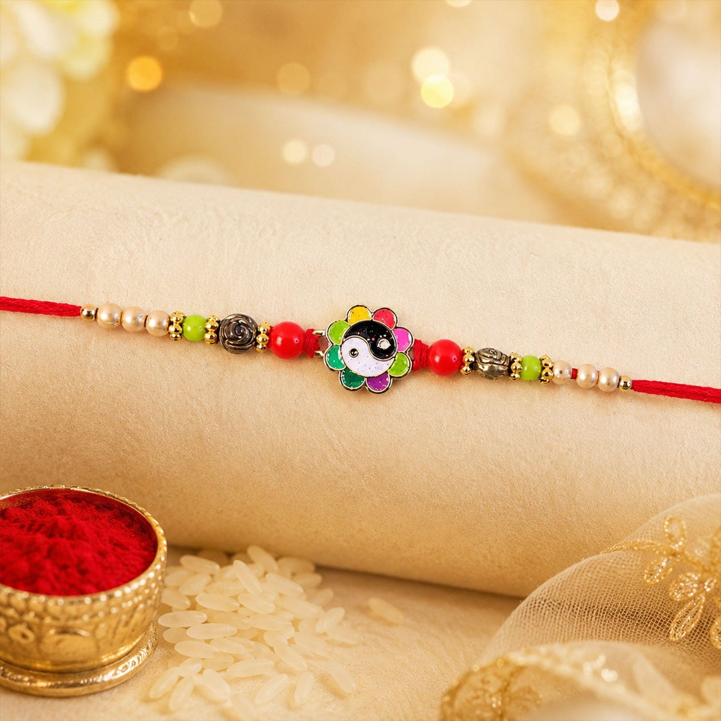 Floral Enamel Pearl Beaded Designer Rakhi for Brother (5pcs)