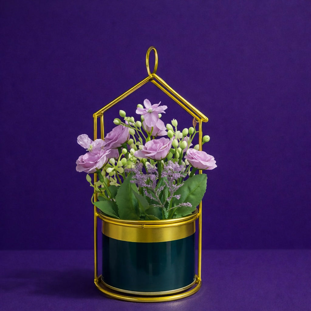 Gold House Frame Tabletop Planter with Decorative Pot(Color may vary)