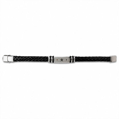 Silver Star Bracelet Rakhi with Black Braided Band and Star Plate for Raksha Bandhan