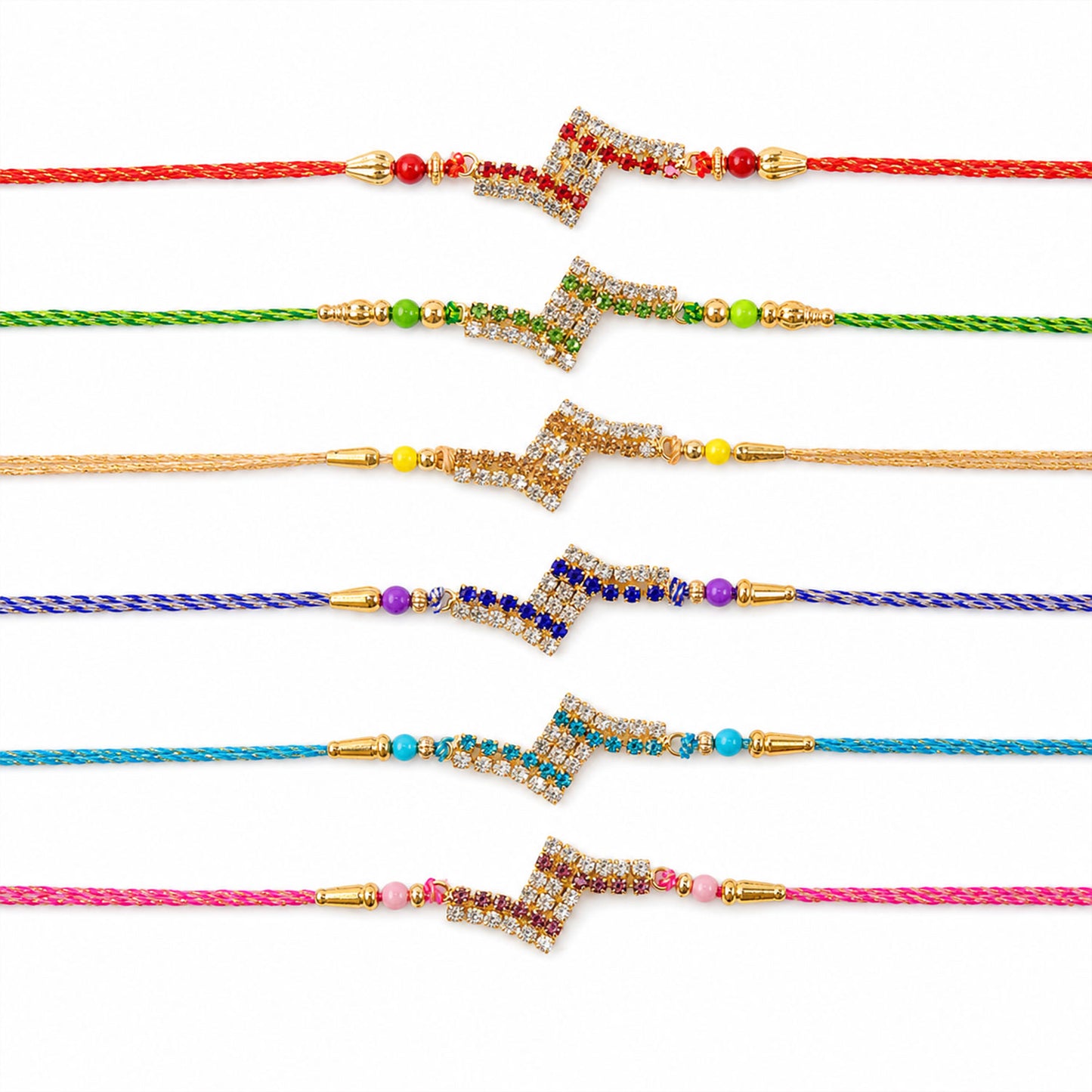 Chevron Shaped AD Stone Rakhi for Raksha Bandhan (Pack of 6)