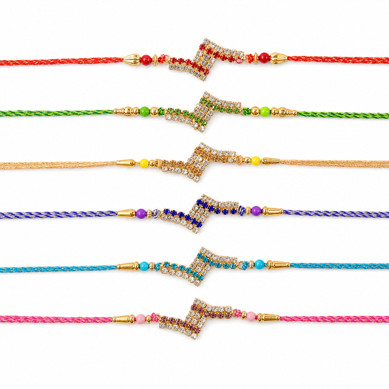 Chevron Shaped AD Stone Rakhi for Raksha Bandhan (Pack of 6)