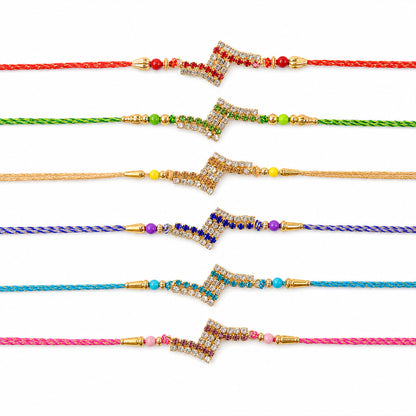 Chevron Shaped AD Stone Rakhi for Raksha Bandhan (Pack of 6)
