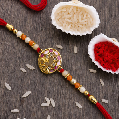 Peacock design rakhi with colorful beads on soft thread
