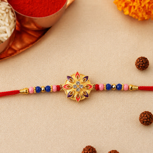 Floral Rakhi with Beads and Thread for Raksha Bandhan (1 Pc)