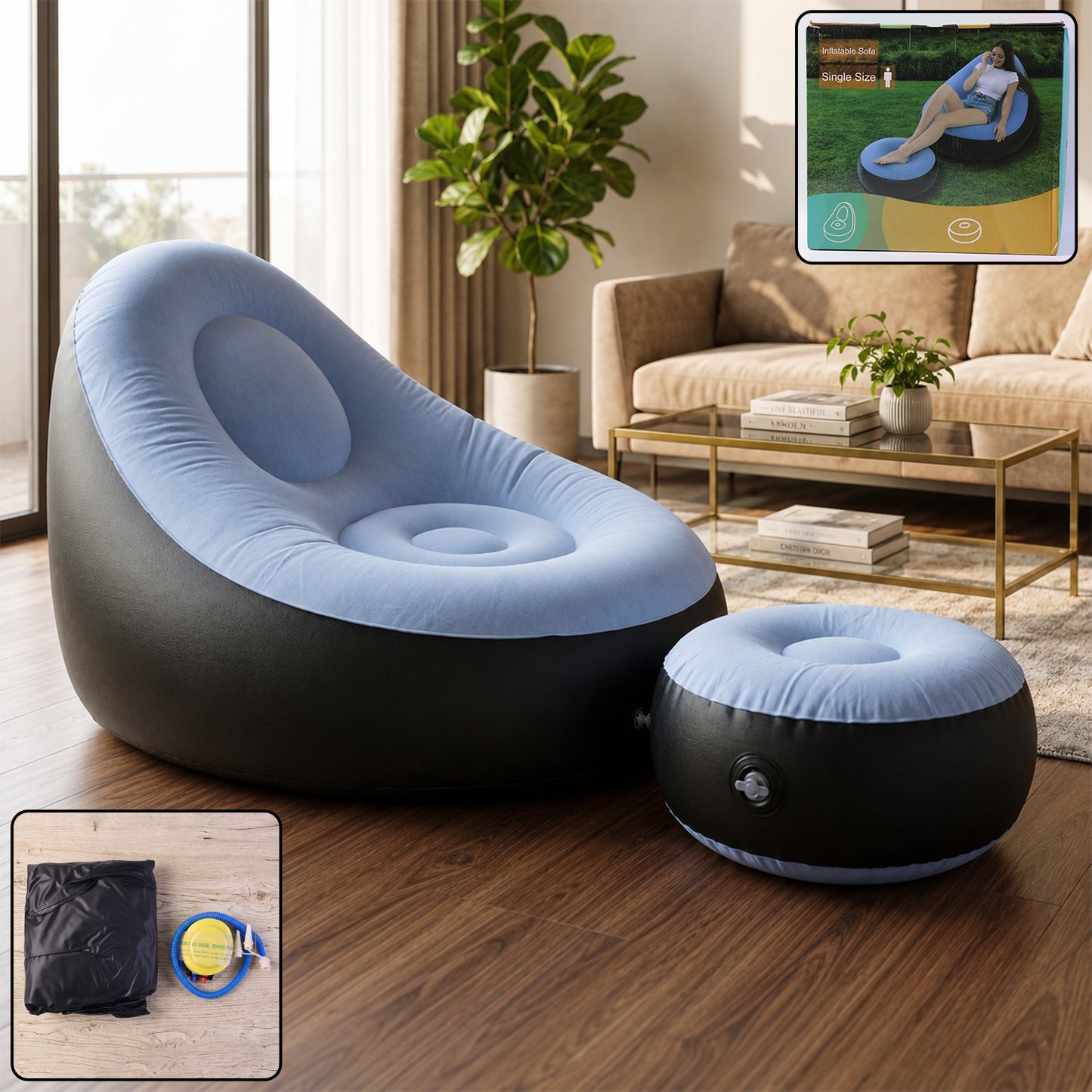 Soft flocked surface Inflatable Air Chair Set