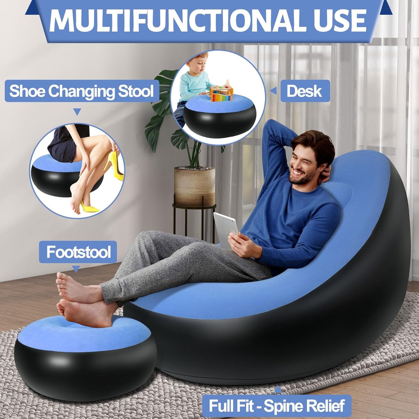 Portable Inflatable Air Sofa with Footstool