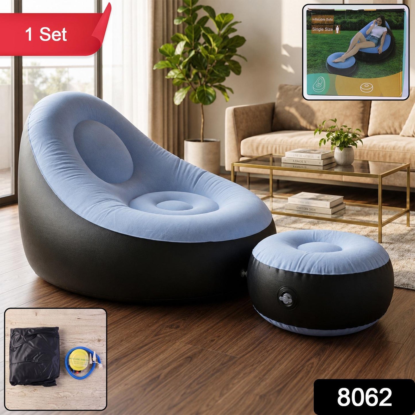 Inflatable Sofa Chair with Footstool on Grass