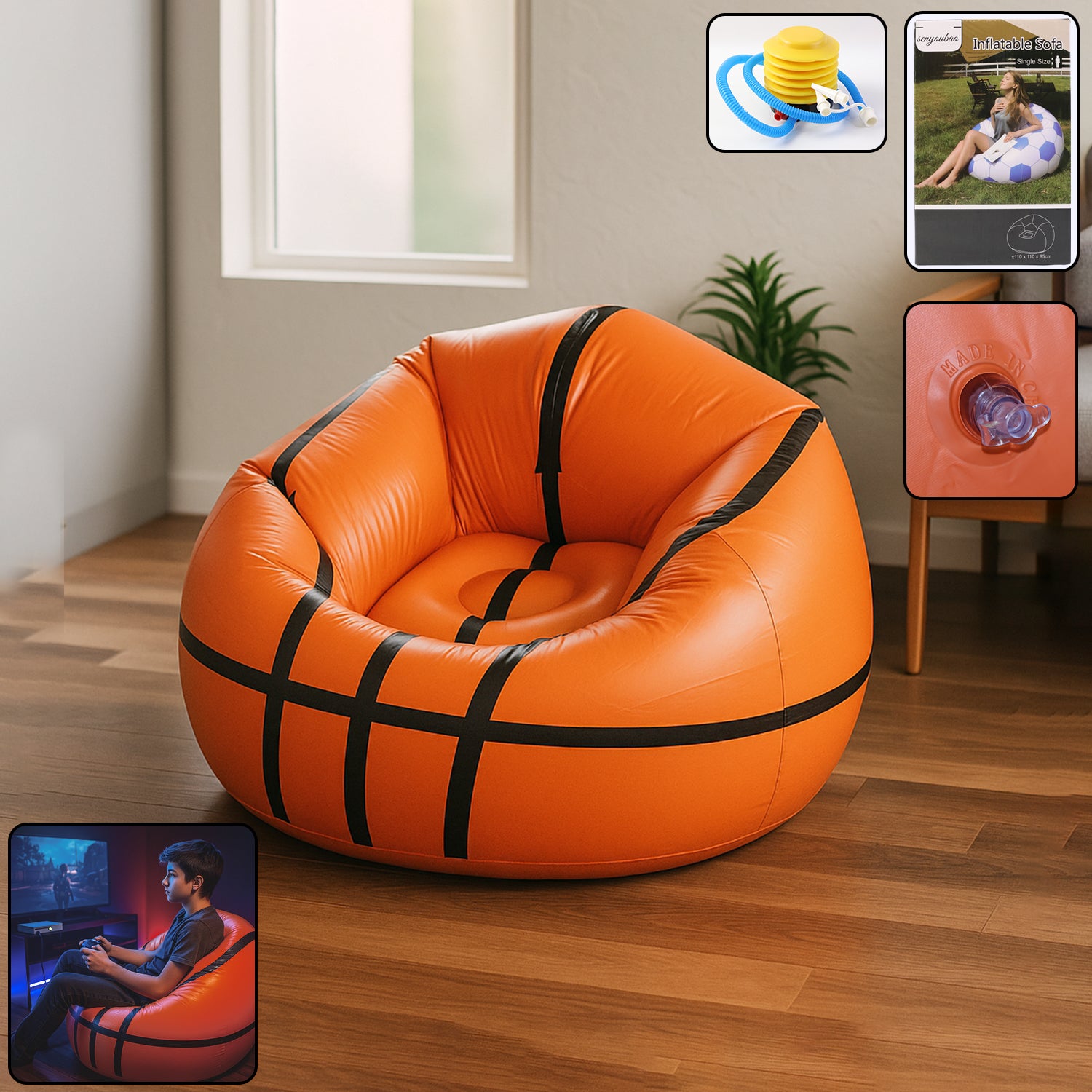 Foldable Cartoon Style  Sofa Chair Ball Chair for Adults Kids Size 110×85 cm