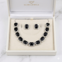 Sparkling Black Gemstone AD Stone Silver-Plated Bridal Jewellery Set | Festive and Party Wear Necklace Set