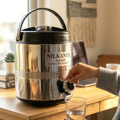 Side view of Nilkanth Splash 6000 water jug with tap and handle
