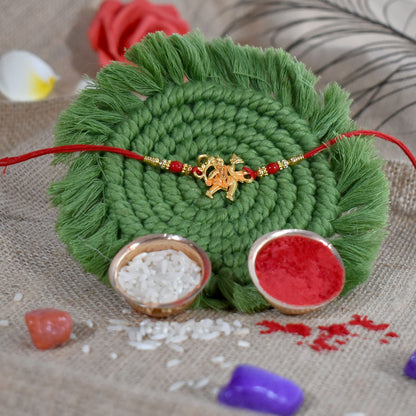 Golden Hanuman Ji Motif Enamel Pearl Beads Traditional Rakhi (10pcs)