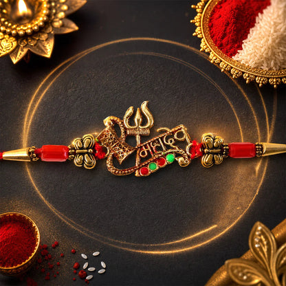 Om Trishul Damru Rakhi with Butterscotch Chocolates, Pack of 3