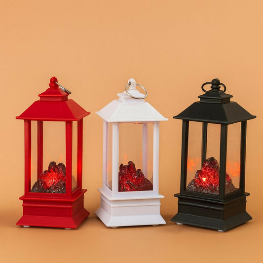 Set of 3 Decorative LED Lanterns with Glowing Ember Effect – Battery Operated Hanging Tabletop Lanterns in Red, White & Black – Flameless Vintage Style Lantern for Home Décor, Festive Lighting & Gifting