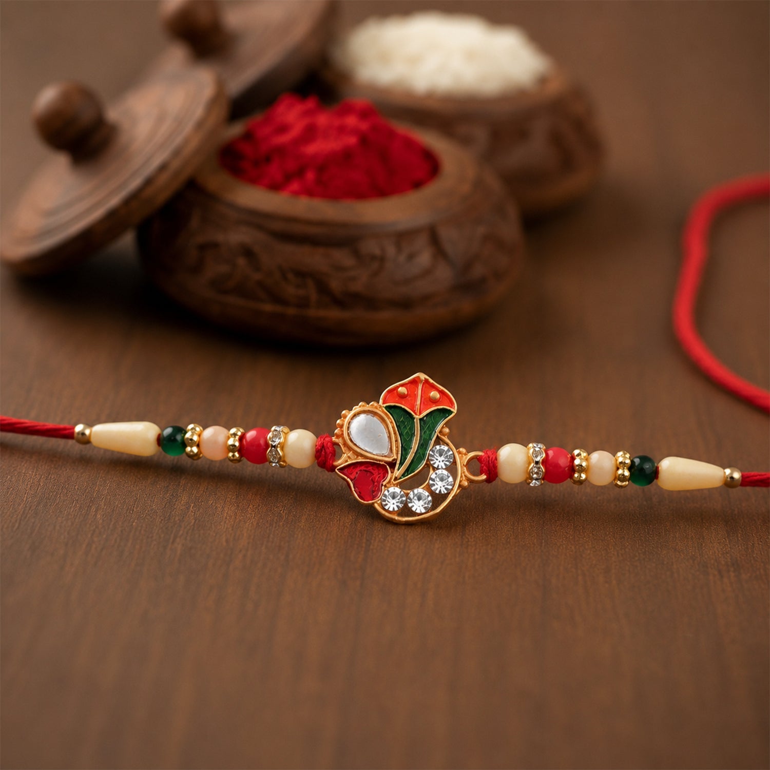Ganpati Rakhi with Enamel Work and Traditional Beads Divine Blessing (5pcs)