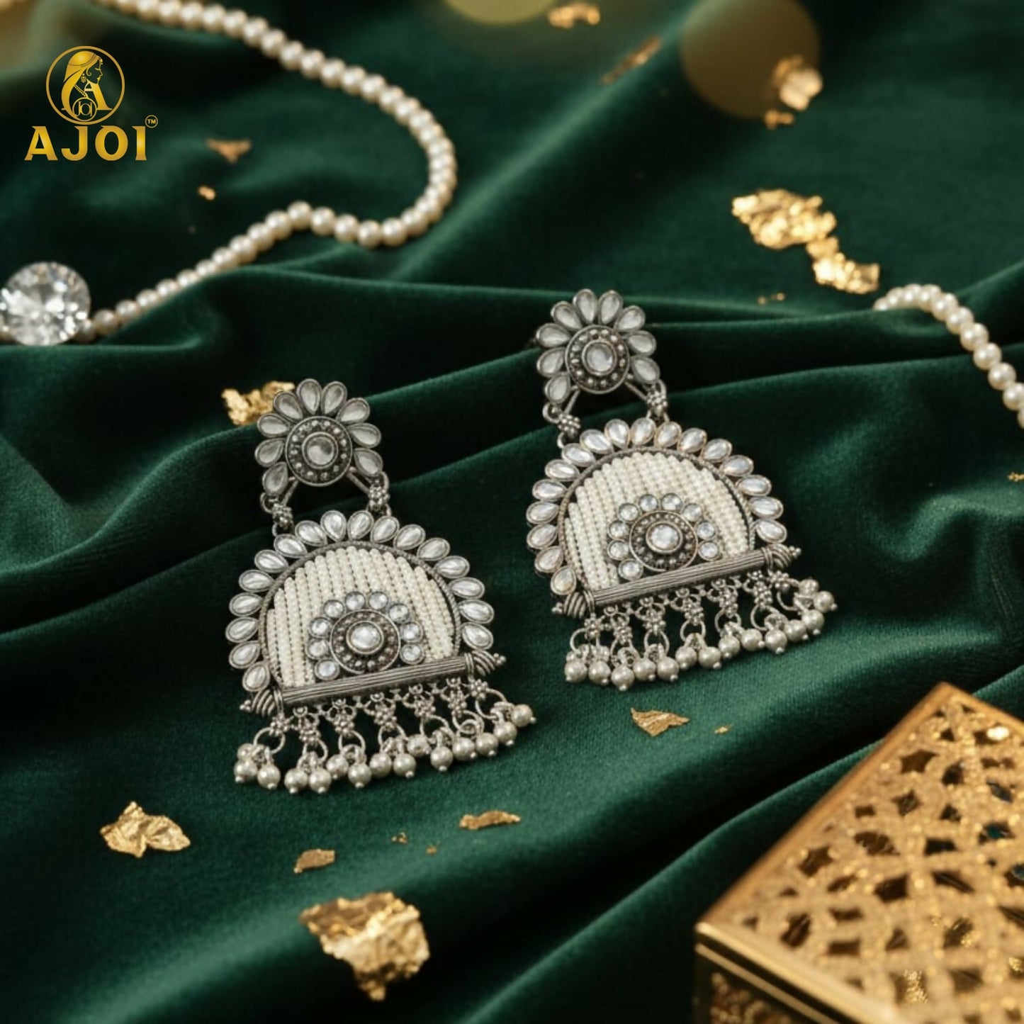 Traditional Oxidized Silver Jeco Chandbali Earrings