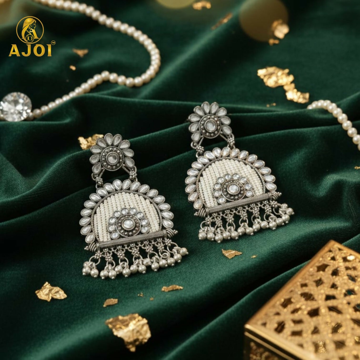 Traditional Oxidized Silver Jeco Chandbali Earrings