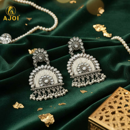 Traditional Oxidized Silver Jeco Chandbali Earrings