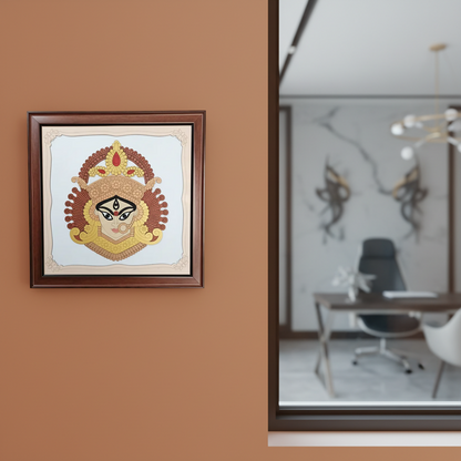 Maa Durga Wall Art with Wooden Frame – Traditional Hindu Goddess Durga Decorative Wall art for Home, Office & Pooja Room