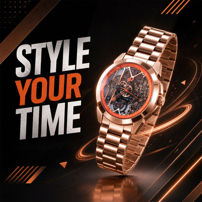 Jai Shri Ram rose gold watch metal chain strap detail