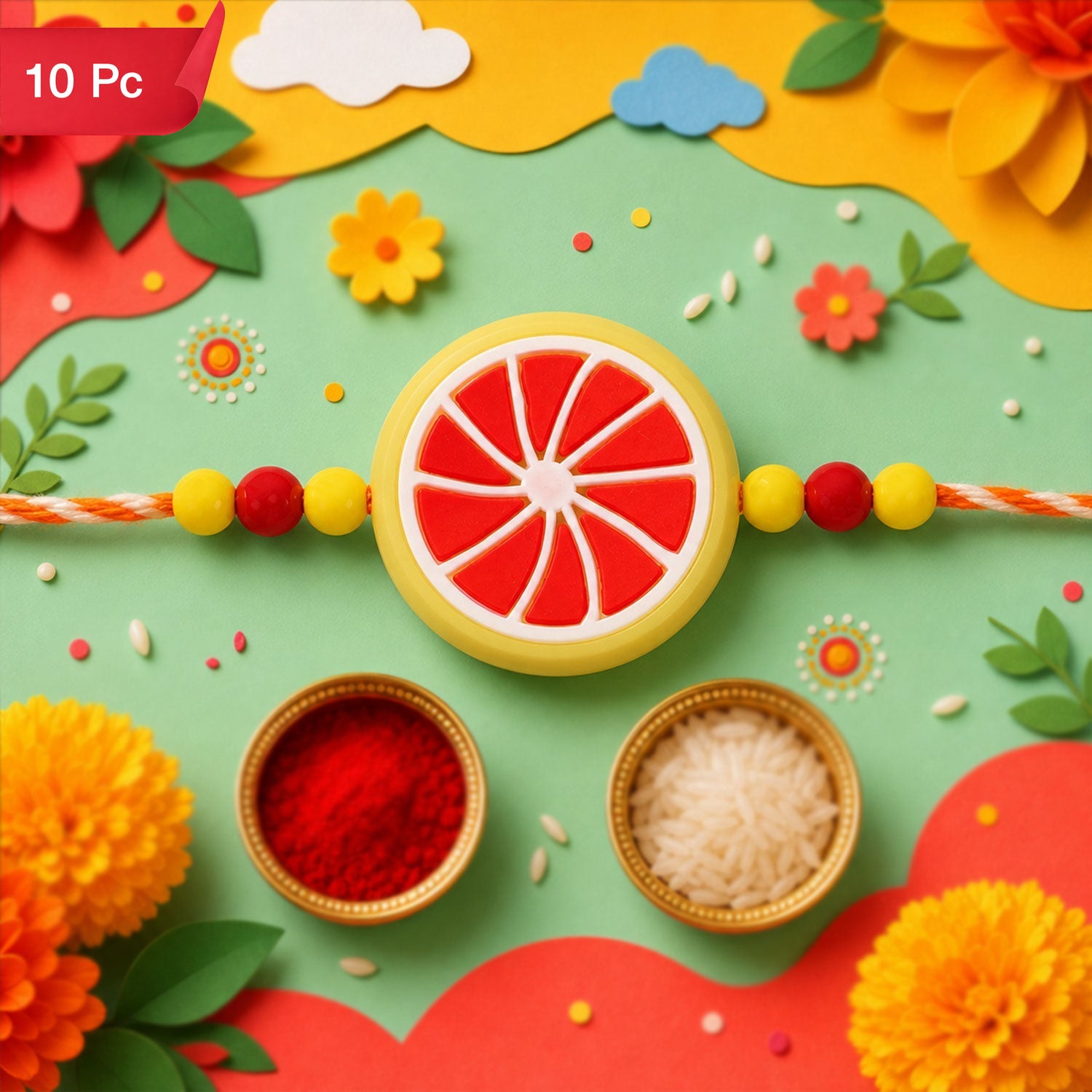 Fruit Slice Rakhi for Brother Beaded Charm Design (10pcs)