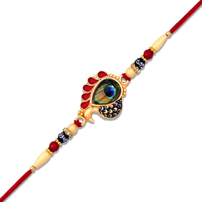 Peacock Feather Rakhi Golden Enamel Pearl Beads for Brother (10pcs)