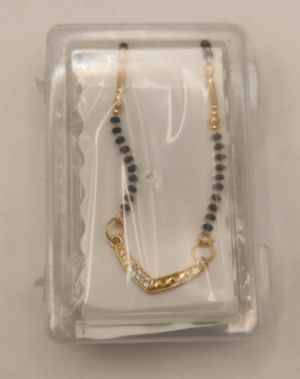 Gold Plated V-Shape Mangalsutra with Black Beads