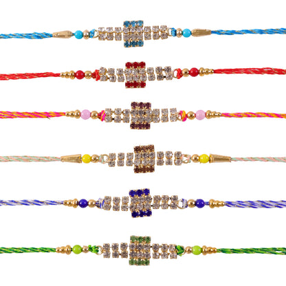 Broad Stone Panel Rakhi with Dazzling AD Sparkle (Pack of 6)