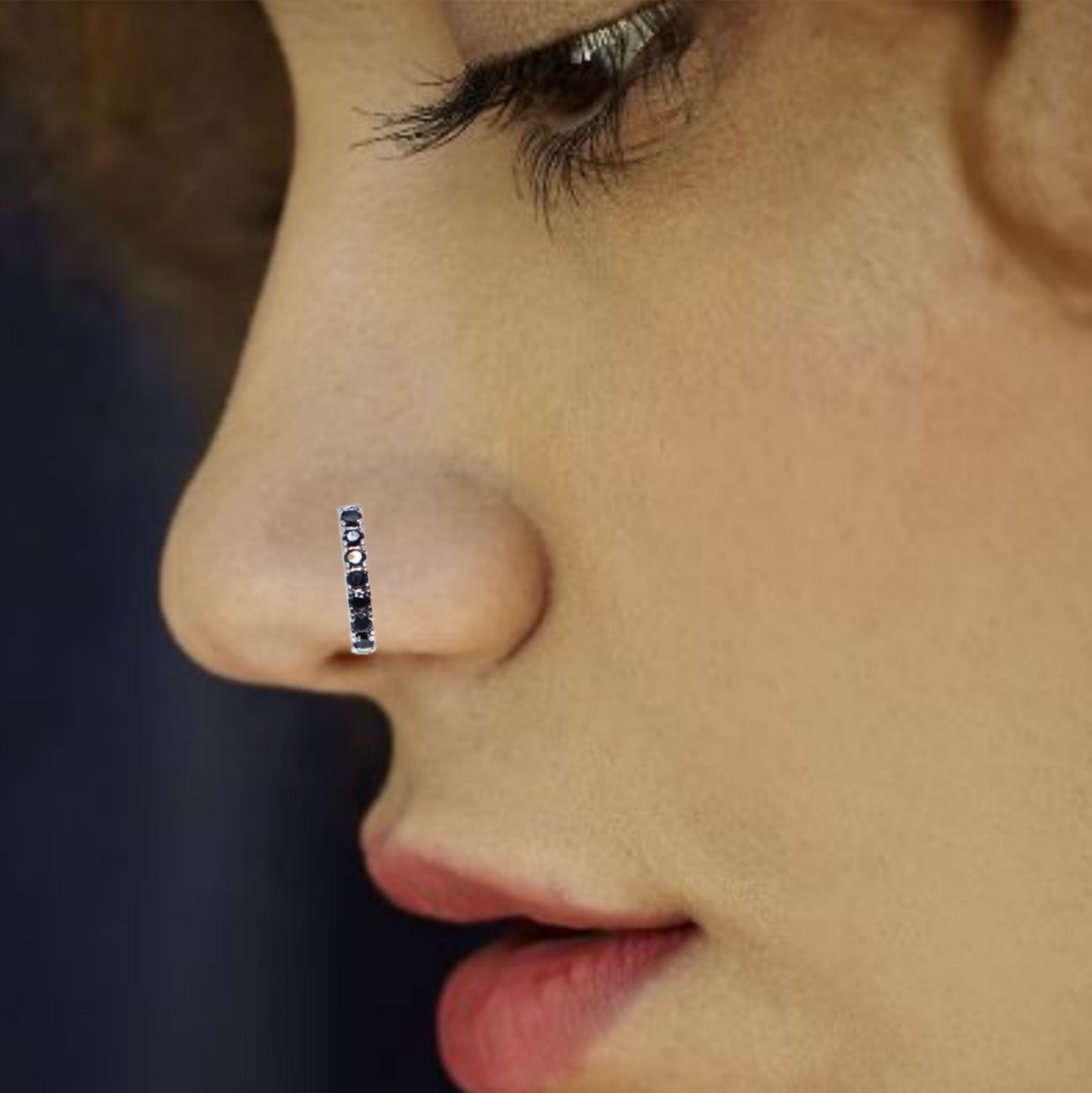 Gold Pave Fake Nose Ring Set - Dual Gem Line