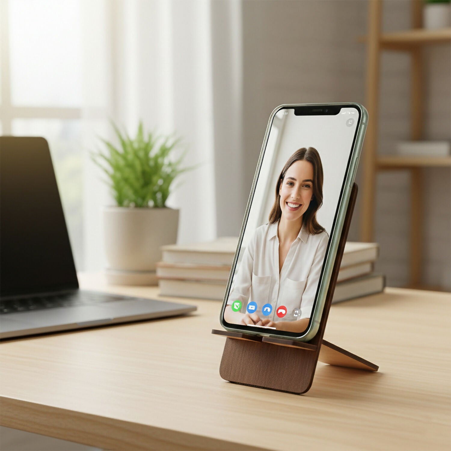 Wooden Mobile Stand with Dual-Side Ganesha Design, Reversible Foldable Phone Holder