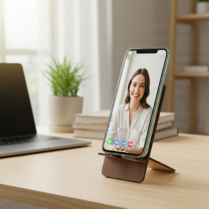 Wooden Mobile Stand with Dual-Side Ganesha Design, Reversible Foldable Phone Holder