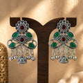 Vintage Peacock Jhumka Earrings with Green Red Stones Antique Tribal Jewellery for Women