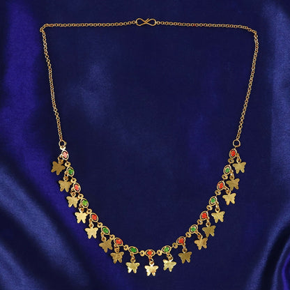 Gold Charm Necklace with Colorful Stones & Butterfly Drops
