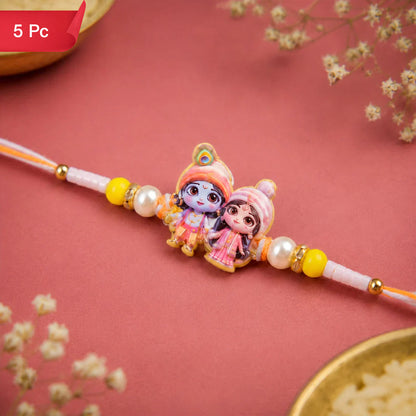 Radha Krishna Rakhi for Brother Elegant Designer Charm Thread (5pcs)