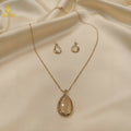 Rose Gold Teardrop Crystal Pendant Set – Elegant Matching Earrings