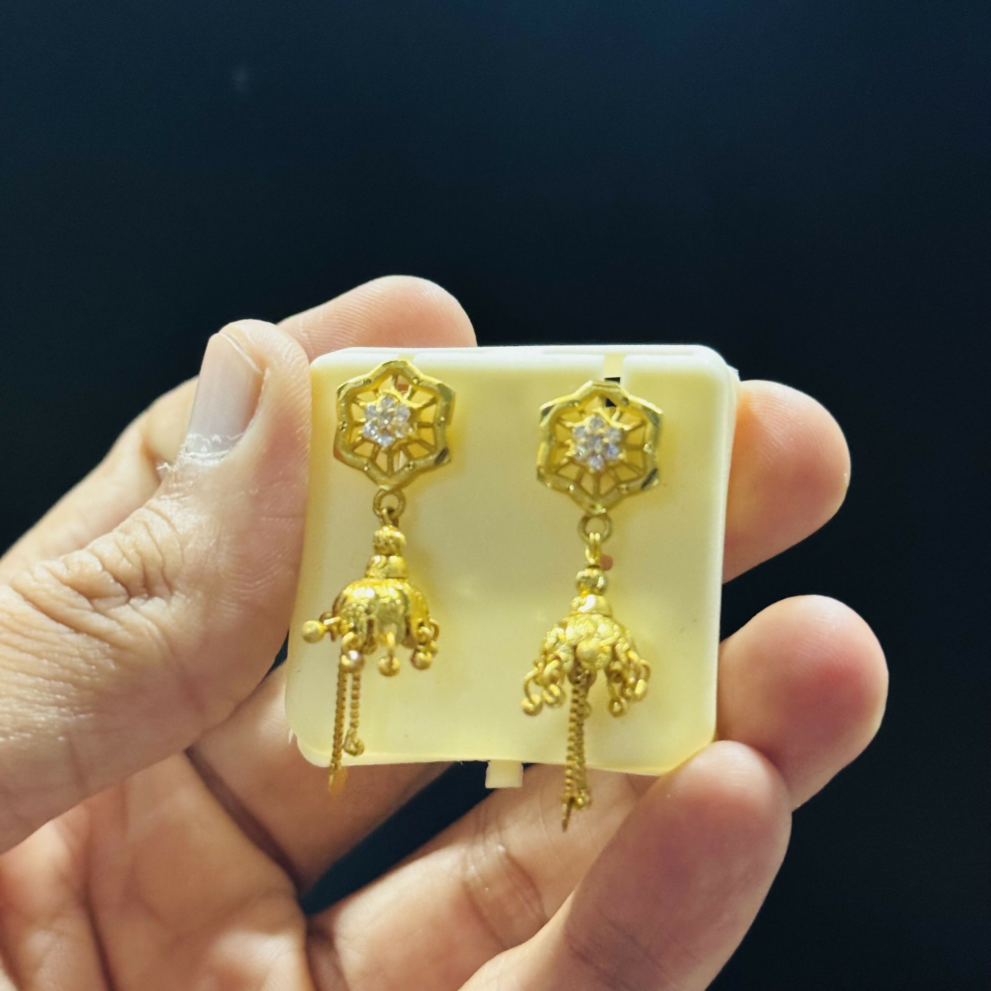 Gold Plated Octagon Star Design Jhumki Earrings