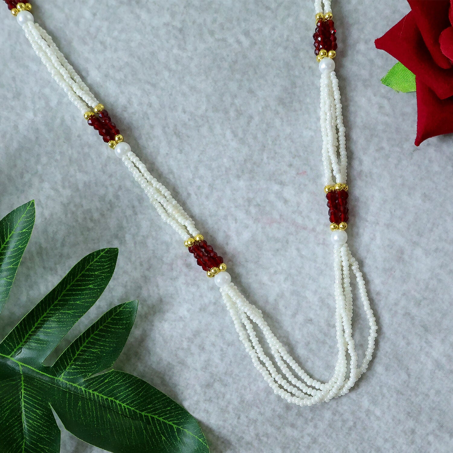 Elegant Beaded Pearl Mala Traditional Ethnic Necklace for Women Handmade