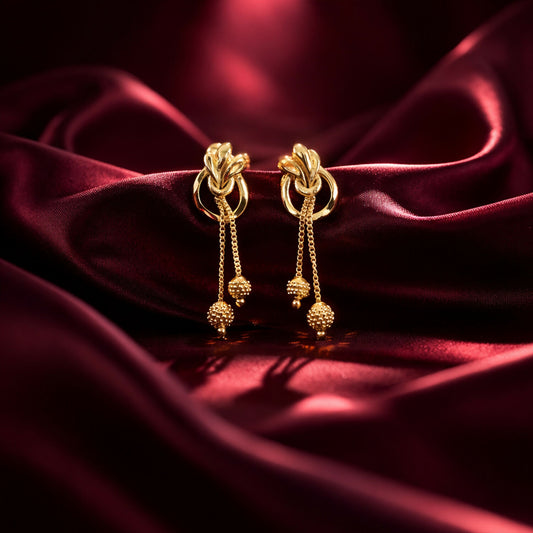 Regal Floral Gold Drop Earrings with Cascading Chain Bead Statement Design (2 Pair)