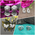 Sterling Silver Stud Earrings Set – 4 Unique Floral & Animal Designs