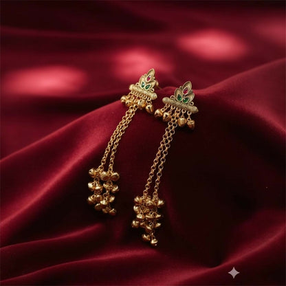 Royal Kashmiri Long Chain Ghungroo Drop Earrings.
