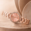 Women's Rose Gold Analog Wrist Watch with Crystal Bezel