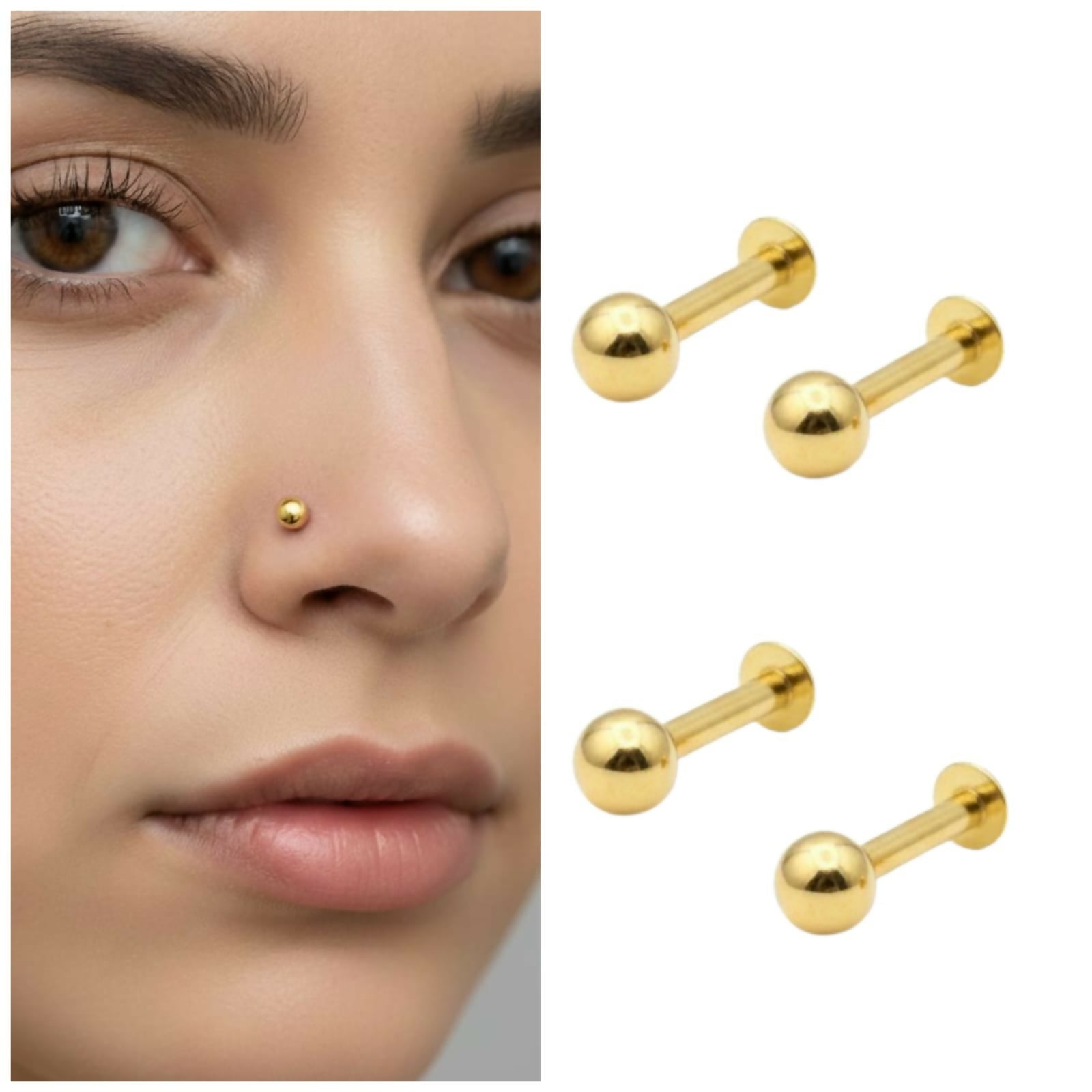 Gold Plated Titanium Labret nosepin stud Laung Koka Nathni Combo Pack of 4