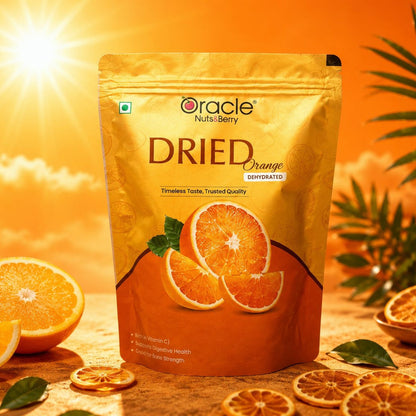 Close-up of chewy, dehydrated orange slices showcasing their rich color and texture.