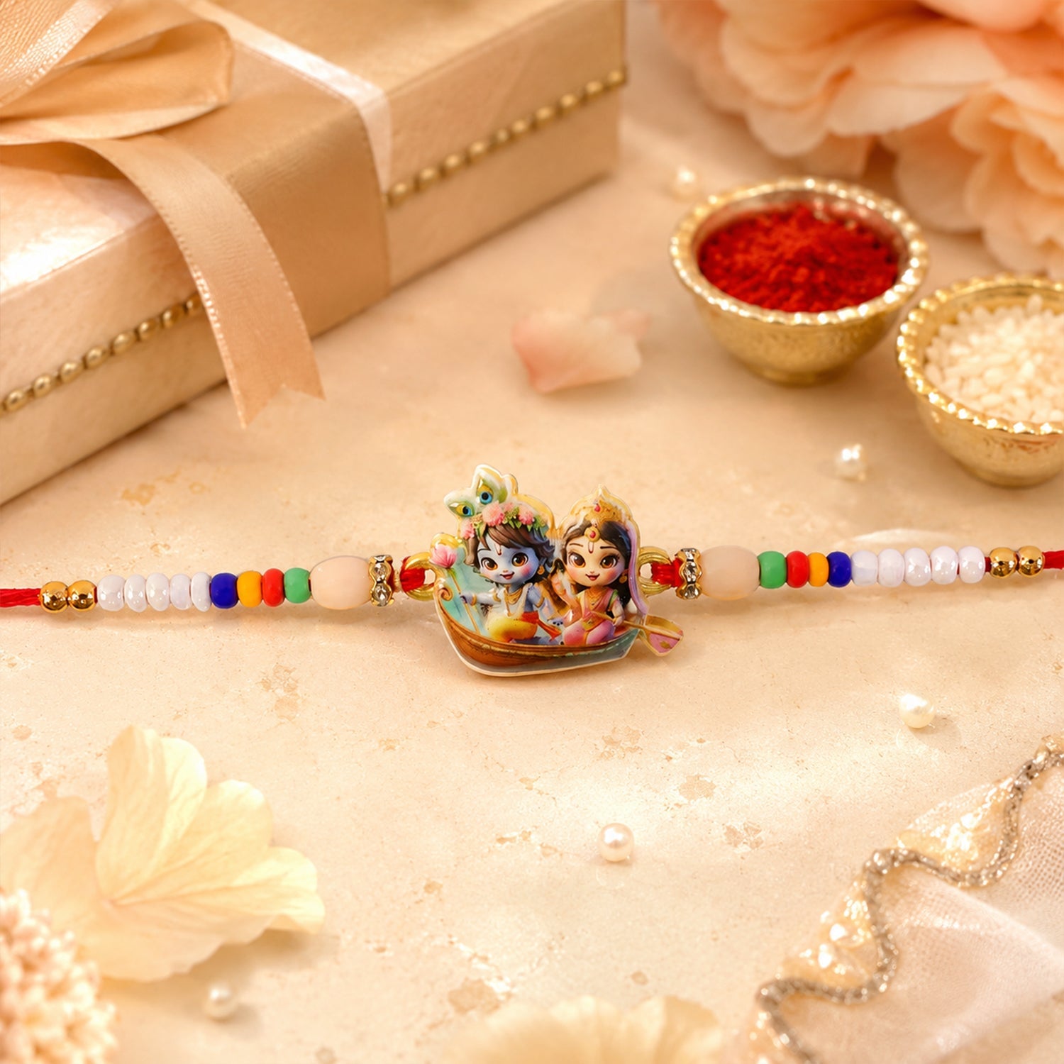 Lord Krishna Radha Rakhi Devotional Gift for Brother (5pcs)
