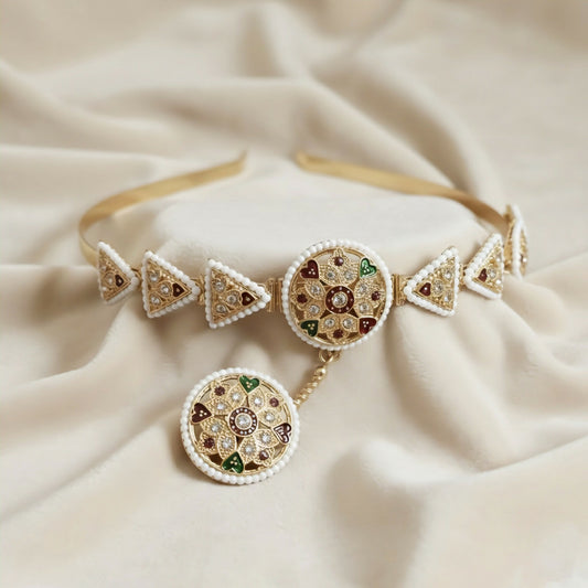 Gold-Plated Borla Sheeshphool with Matha Patti (hair band)