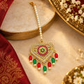 Festive Pearl Chain Maang Tikka with Sparkling CZ Pendant and Decorative Bead Drops