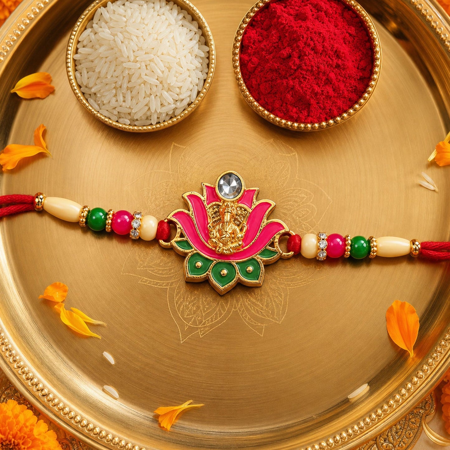 Ganesh Lotus Leaf Rakhi Designer Festive Gift for Raksha Bandhan (10pcs)
