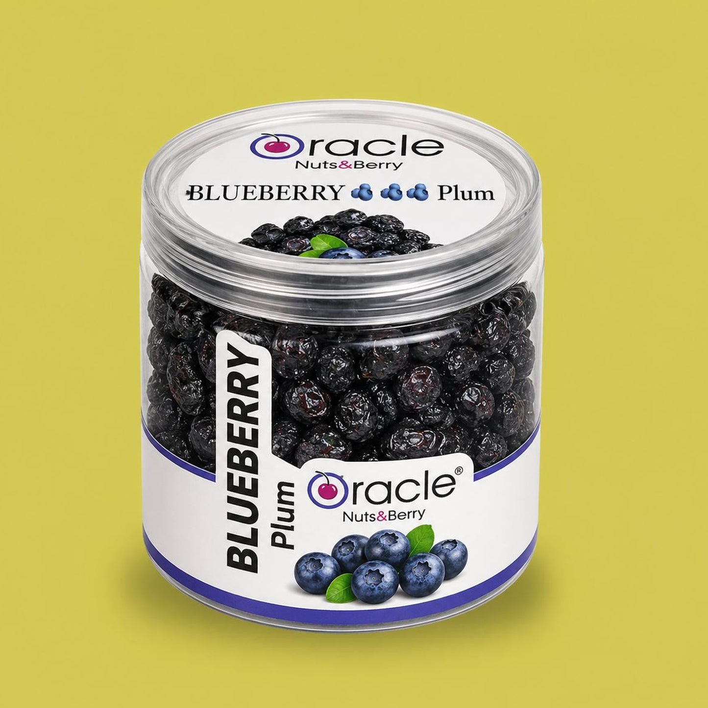 Blueberry flavoured dried plums used in trail mix and desserts